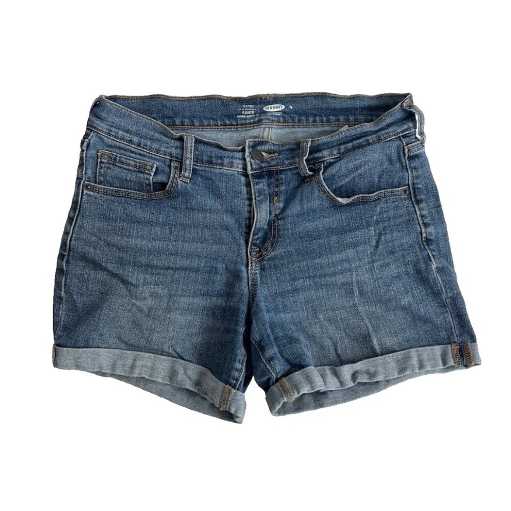 Old Navy Denim Shorts Women's 4 Blue Mid Rise Cuffed Jean Fitted Summer Casual